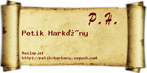 Petik Harkány névjegykártya